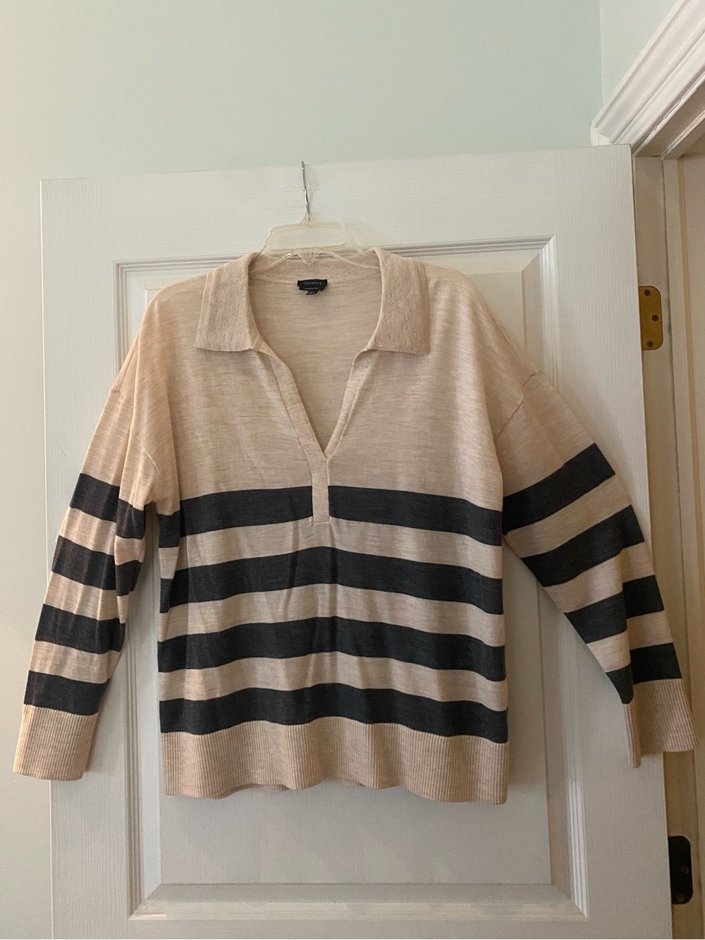 Talbots sweater tan and gray stripes size large